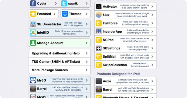 The Cydia home page